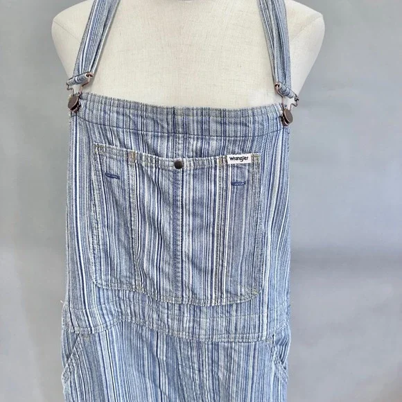 Wrangler Striped Straight Leg Overalls Blue White Classic Workwear Style Medium - Picture 7 of 16